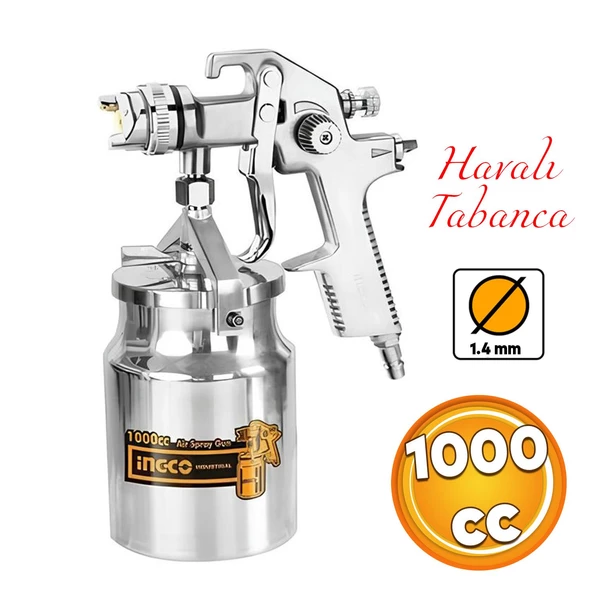 Alttan Depolu Metal Havalı Boya Tabanca 1000 cc Demir Ahşap Pilastik Yüzey Boyama Tabancası ürün görseli 1