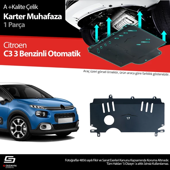 S-Dizayn Citroen C3 Benzin Otomatik Çelik Karter Muhafaza 2017 Üzeri A+ Kalite ürün görseli 1