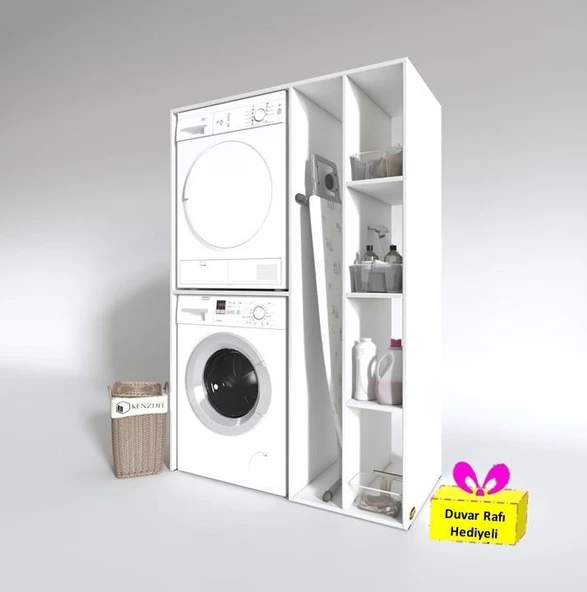 Kenzlife çamaşır-kurutma makinesi dolabı alyusha byz 180*120*60 banyo arkalıksız + tekli duvar rafı hediyeli ürün görseli 1