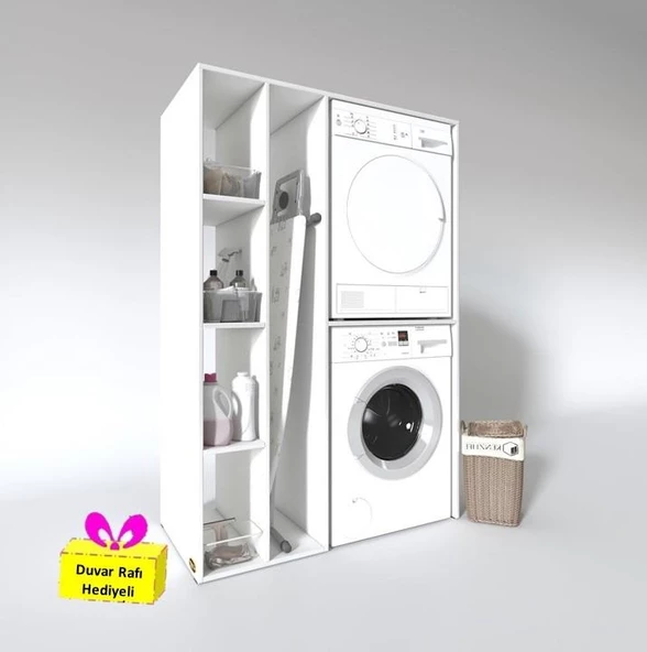 Kenzlife çamaşır-kurutma makinesi dolabı alyusha sol byz 180*120*60 banyo arkalıksız + tekli duvar rafı hediyeli ürün görseli 1
