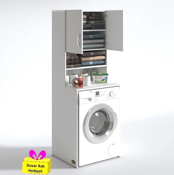 Kenzlife çamaşır makinesi dolabı hayzum byz 180*066*55 banyo kiler çift kapaklı arkalıklı + tekli duvar rafı hediyeli ürün görseli 1