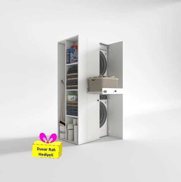 Kenzlife çamaşır-kurutma makinesi dolabı ahi evran sol byz 187*090*60 çekmeceli + tekli duvar rafı hediye ürün görseli 1