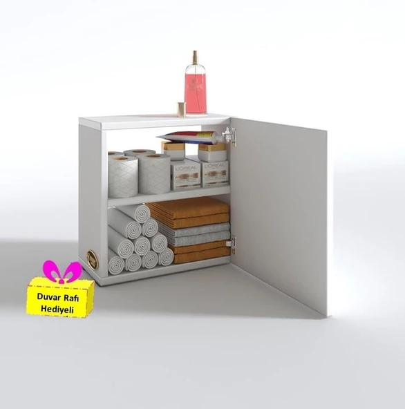 Kenzlife banyo ecza dolabı susanin byz 39*39*20 mutfak komodin (m) arkalıksız + tekli duvar rafı hediyeli ürün görseli 1