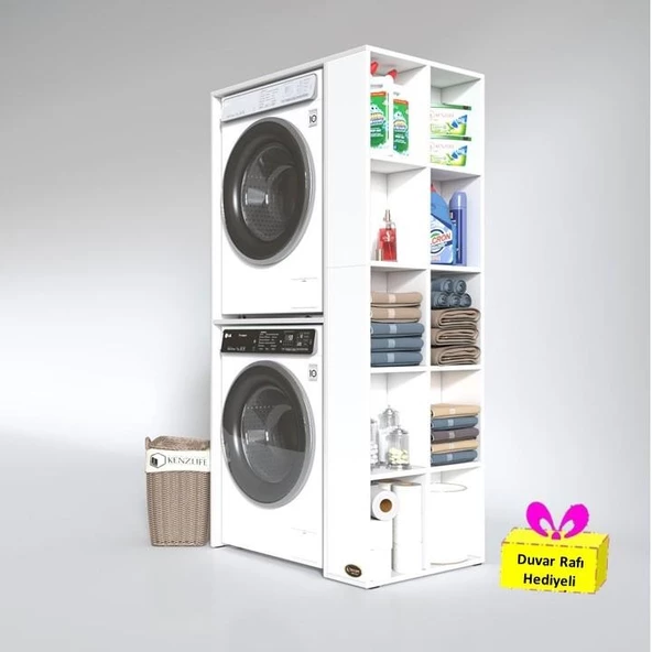 Kenzlife çamaşır-kurutma makinesi dolabı bolodenka byz 180*090*60 banyo arkalıksız + tekli duvar rafı hediyeli ürün görseli 1