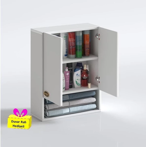 Kenzlife banyo ecza dolabı bakunin byz 60*40*20 mutfak (m)üst arkalıklı alt arkalıksız + tekli duvar rafı hediyeli ürün görseli 1