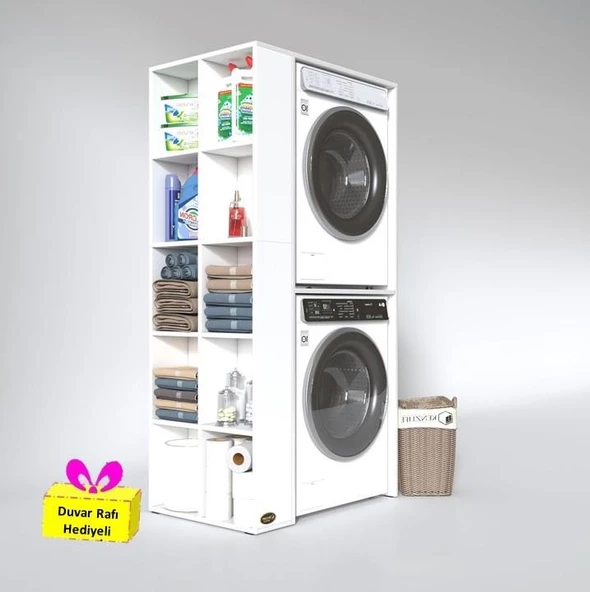 Kenzlife çamaşır-kurutma makinesi dolabı bolodenka sol byz 180*090*60 banyo arkalıksız + tekli duvar rafı hediyeli ürün görseli 1