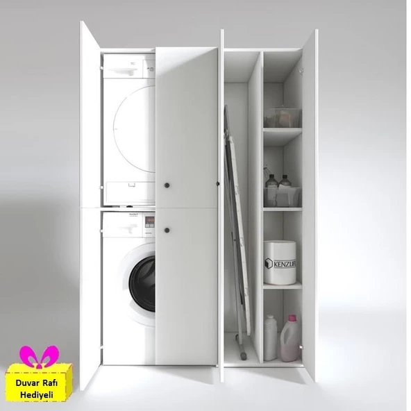 Kenzlife çamaşır-kurutma makinesi dolabı kapaklı yaromira byz 180*120*64 banyo arkalıksız + teklif duvar rafı hediyeli ürün görseli 1