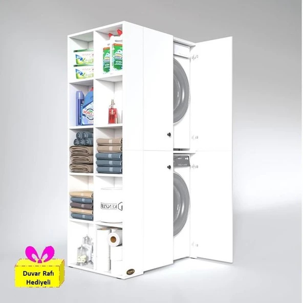 Kenzlife çamaşır-kurutma makinesi dolabı kapaklı fedyenka sol byz 180*090*60 banyo arkalıksız + tekli duvar rafı hediyeli ürün görseli 1