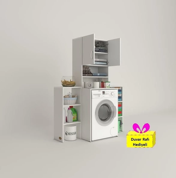 Kenzlife çamaşır makinesi dolabı hayzummaks byz 180*096*55 banyo kiler çift kapaklı arkalıklı + tekli duvar rafı hediyeli ürün görseli 1