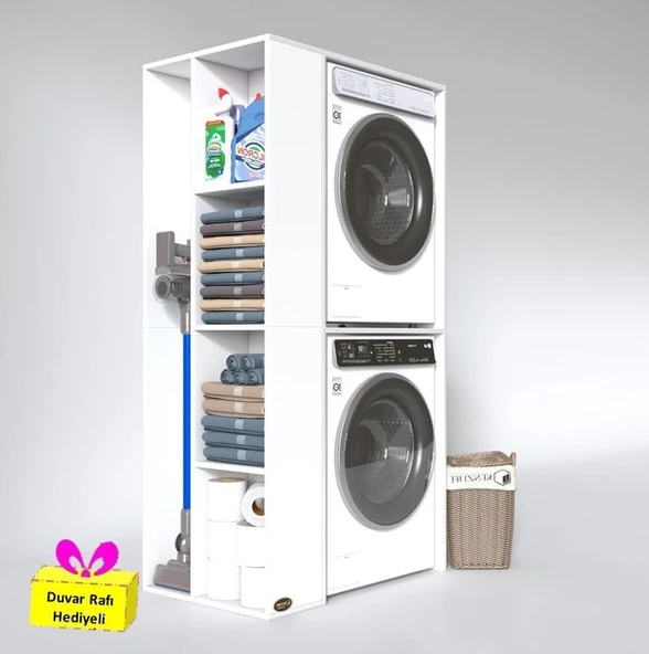 Kenzlife çamaşır-kurutma makinesi dolabı demyan sol byz 180*090*60 banyo arkalıksız + tekli duvar rafı hediyeli ürün görseli 1