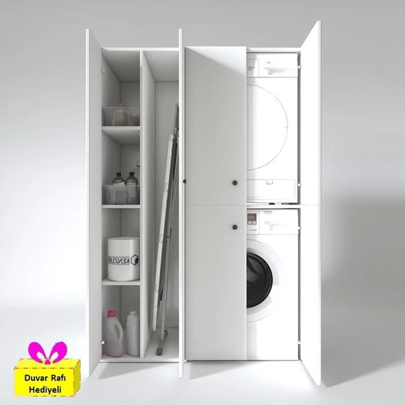 Kenzlife çamaşır-kurutma makinesi dolabı kapaklı yaromira sol byz 180*120*64 banyo arkalıksız + tekli duvar rafı hediyeli ürün görseli 1
