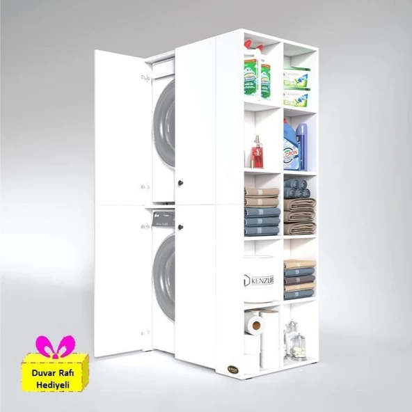 Kenzlife çamaşır-kurutma makinesi dolabı kapaklı fedyenka byz 180*090*60 banyo arkalıksız + tekli duvar rafı hediyeli ürün görseli 1