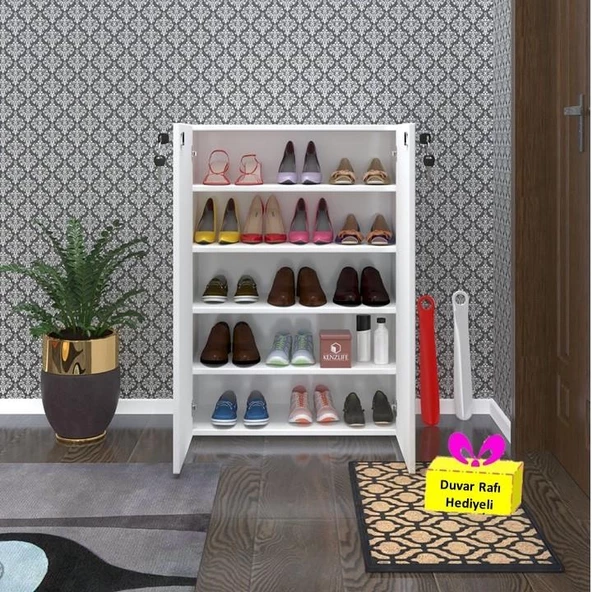 Kenzlife ayakkabılık ayakkabı dolabı kilitli be real byz 100*70*32 kapaklı arkalıklı ofis dolabı + tekli duvar rafı hediyeli ürün görseli 1