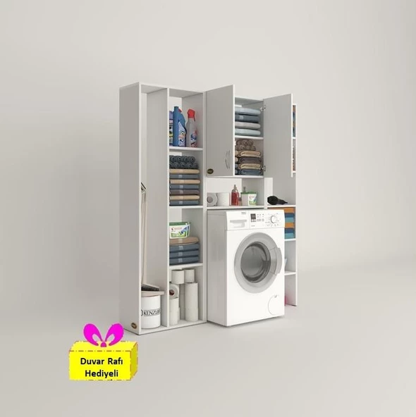 Kenzlife çamaşır makinesi dolabı veronikamega byz 180*156*20 banyo arkalıksız raflı + tekli duvar rafı hediyeli ürün görseli 1