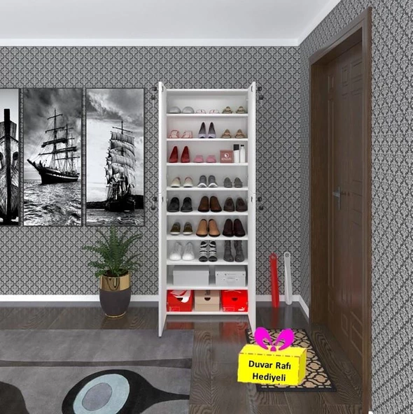 Kenzlife ayakkabılık ayakkabı dolabı kilitli be real byz 180*70*32 kapaklı arkalıklı ofis dolabı iki bölme + tekli duvar rafı hediyeli ürün görseli 1