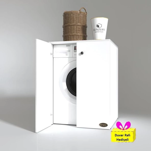 Kenzlife çamaşır makinesi dolabı kapaklı tatyana byz 90*70*60 banyo ofis arkalıksız + tekli duvar rafı hediyeli ürün görseli 1