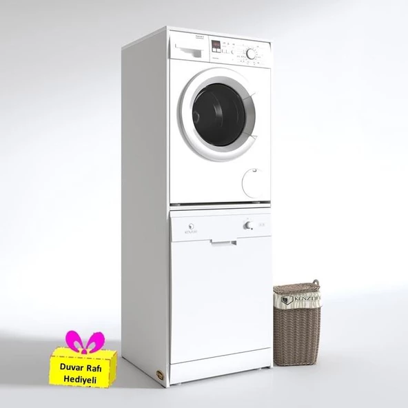 Kenzlife çamaşır-bulaşık makinesi dolabı katinka byz 180*70*60 banyo çift katlı arkalıksız + tekli duvar rafı hediyeli ürün görseli 1
