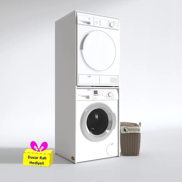 Kenzlife çamaşır-kurutma makinesi dolabı evgeniya byz 180*70*60 banyo çift katlı arkalıksız + tekli duvar rafı hediyeli ürün görseli 1