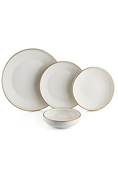 OMS PASLANMAZ Oms Collection 111112-gold Kenarlı 24 Parça Porselen Yemek Takımı ürün görseli 1