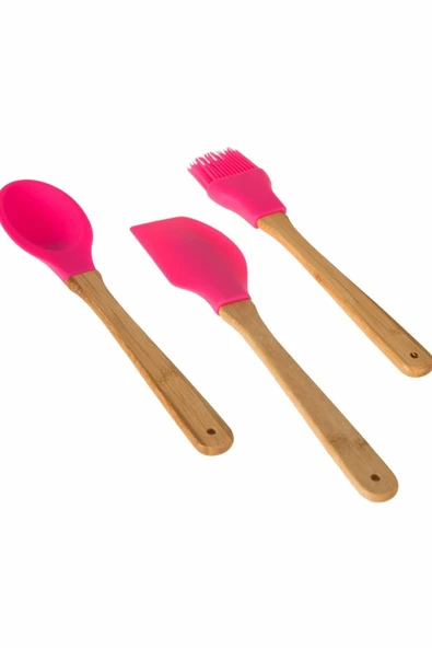 Ün-Ev 3'lü Bambu Saplı Silikon Kaşık -Spatula-Fırça Mutfak Seti ürün görseli 1