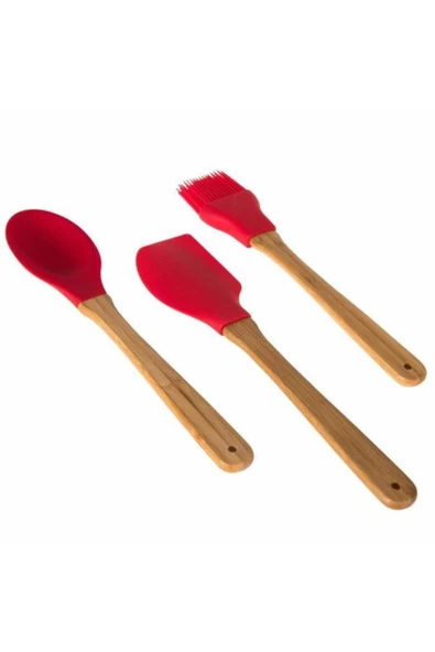 Ün-Ev 3'lü Bambu Saplı Silikon Kaşık -spatula-fırça Mutfak Seti ürün görseli 1