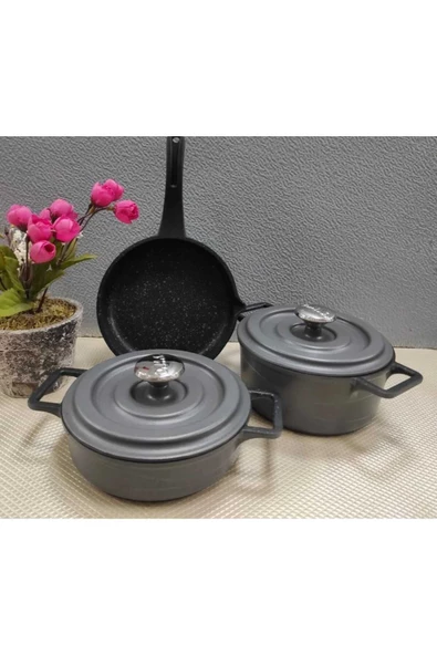 OMS PASLANMAZ Oms Junior mini Döküm 5 Parça Tencere Tava Seti 14cm ürün görseli 1