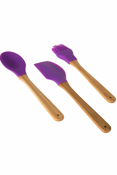 Ün-Ev 3'lü Bambu Saplı Silikon Kaşık -Spatula-Fırça Mutfak Seti ürün görseli 1