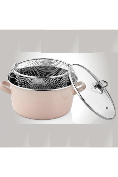 Paçi Pembe Betty Emaye Kızartma Tenceresi Pudra Pembe (22 cm 4,5 lt) ürün görseli 1