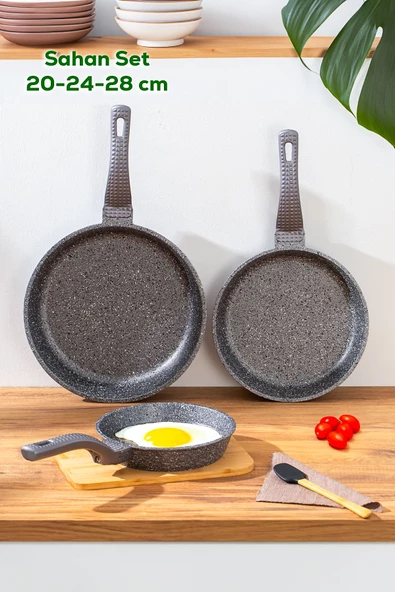 OMS 3737 Döküm Granit 3 Parça Tava Seti Gri (20-24-28 cm) ürün görseli 1