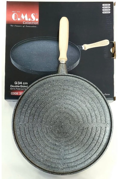OMS Granit 34cm Çift Taraflı Döküm Grill Gözleme Tava -Gri ürün görseli 1
