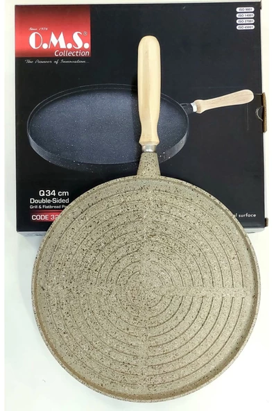 OMS Granit 34cm Çift Taraflı Döküm Grill Gözleme Tava -Kumbeji ürün görseli 1