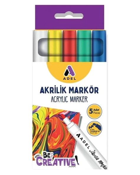 Adel Akrilik Markör Kalem Seti Yuvarlak Uç 5li 2mm ürün görseli 1