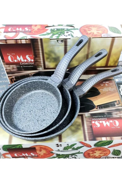 OMS 3737 Fry Pan Döküm Granit Kaplamalı  3 Parça Tava Seti Gri (20-24-28 cm) ürün görseli 1