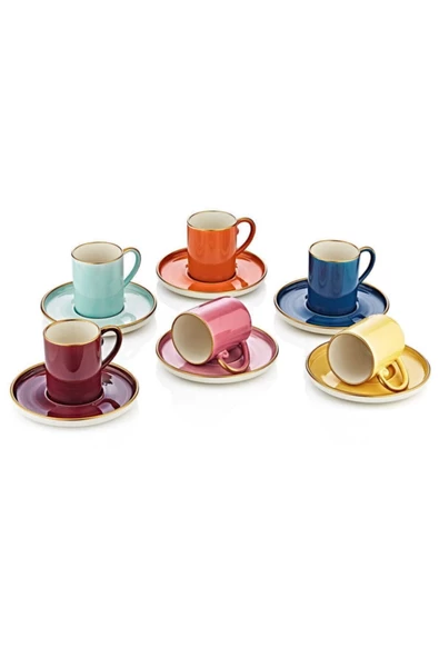 OMS Collection Colorful Chıque 12 Parça Türk Kahvesi Fincan Takımı ürün görseli 1