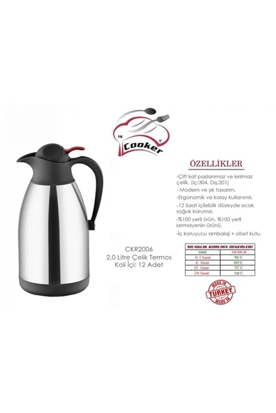 Cooker Çiftkatlı Çelik Termos 2 Lt - Resim 2