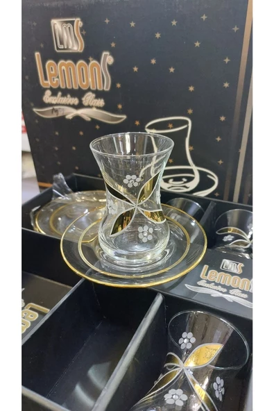 Lemons Yonca Lüx 12 Parça Yaldızlı Taşlı Çay Seti ürün görseli 1