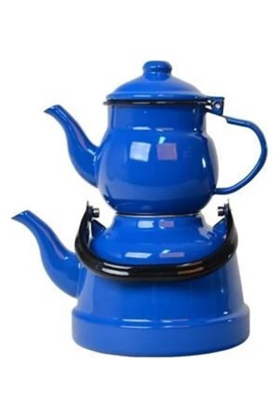 Ebru Metal Mavi Emaye Nostaljik Orta Boy Çaydanlık Takımı 13/18 ürün görseli 1