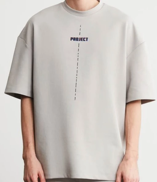 Grimelange Project Erkek Oversize Fit Kalın Dokulu Kumaşlı Gri T-Shirt ürün görseli 1