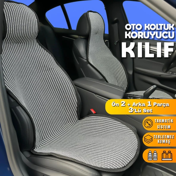Koltuk Kılıfı Minder Çizgili Füme Beyaz 2+1 Ön Arka Set ürün görseli 1