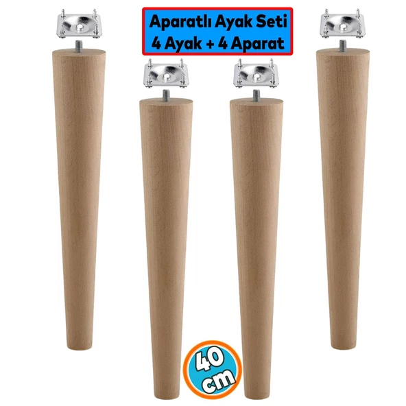 4 Adet Aparatlı Ahşap Mobilya Ayağı 40 cm Sehpa Zigon Orta Masa Puf Tabure Tv Ünitesi Ayakları M8 ürün görseli 1