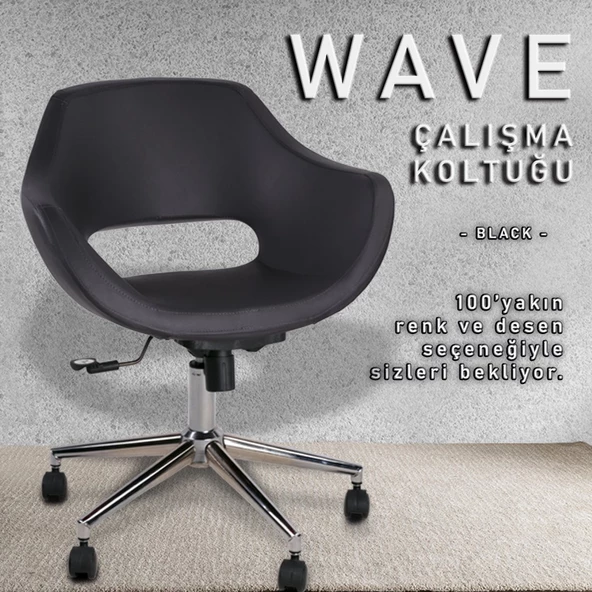 Wave Siyah Deri Ofis Çalışma Koltuğu - Resim 3