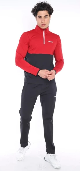 NEED LİFE Erkek Siyah-kırmızı Dalgıç Kumaş Yarım Fermuarlı Slim Fit Eşofman Takımı ürün görseli 1