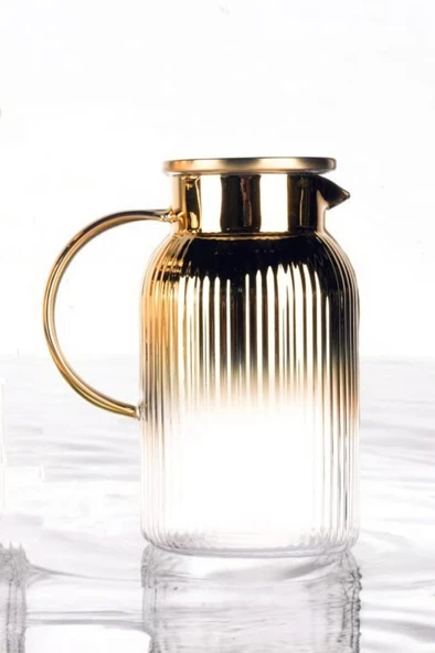 Borosilikat 1400 ML Yaldızlı Kapaklı Sürahi Karaf Venedik ürün görseli 1