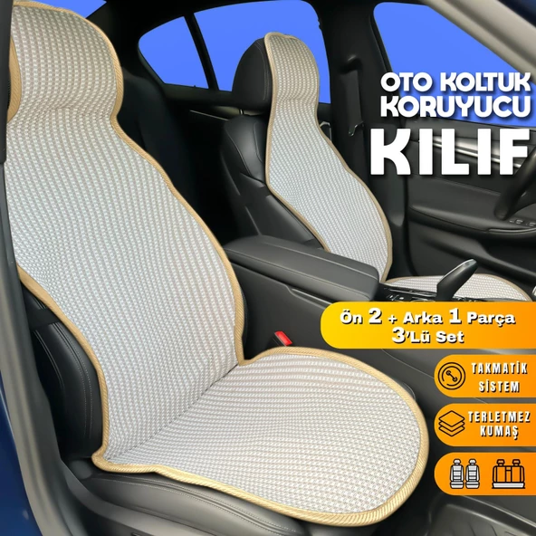 Audi A4 Uyumlu Koltuk Kılıfı Minder Krem 2+1 Ön Arka Set ürün görseli 1