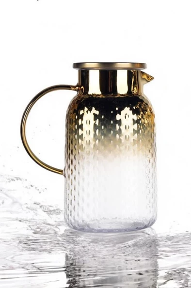 Borosilikat 1400 ML Yaldızlı Kapaklı Sürahi Karaf Napoli ürün görseli 1