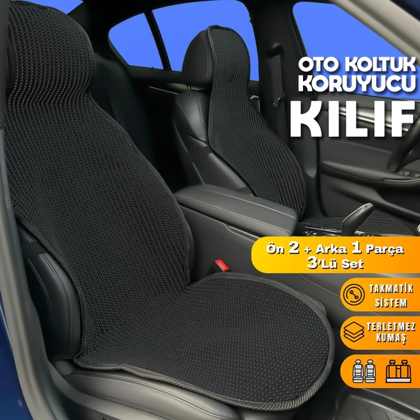 Nissan Micra Uyumlu Koltuk Kılıfı Minder Siyah 2+1 Ön Arka Set ürün görseli 1