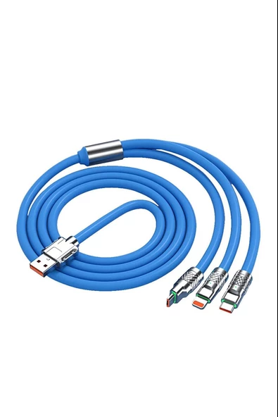 Zhltools 3 in 1 Usb to Type-C - Micro Usb - Lightning 120W Hızlı Şarj Kablosu 1.2 Mt Mavi ürün görseli 1