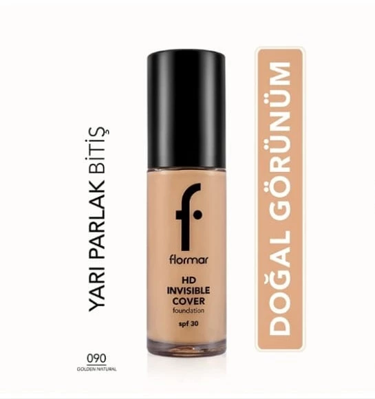 Flormar Invisible Cover HD Foundation 090 Golden Natural ürün görseli 1
