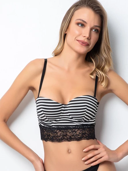 Miorre Push-Up Dolgulu Çizgili Dantelli Büstiyer ürün görseli 1
