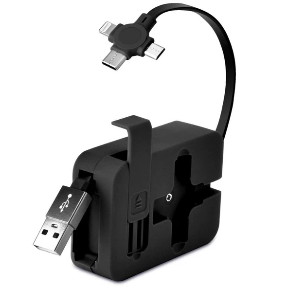 USB Şarj Kablosu Cep Tipi Telefon Tutuculu Makaralı 3 'ü 1 Arada Uzayıp Kısalabilen ürün görseli 1